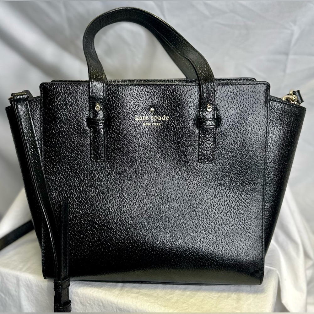 KATE SPADE Black Leather Double Handle Crossbody Satchel Grand Street Handbag